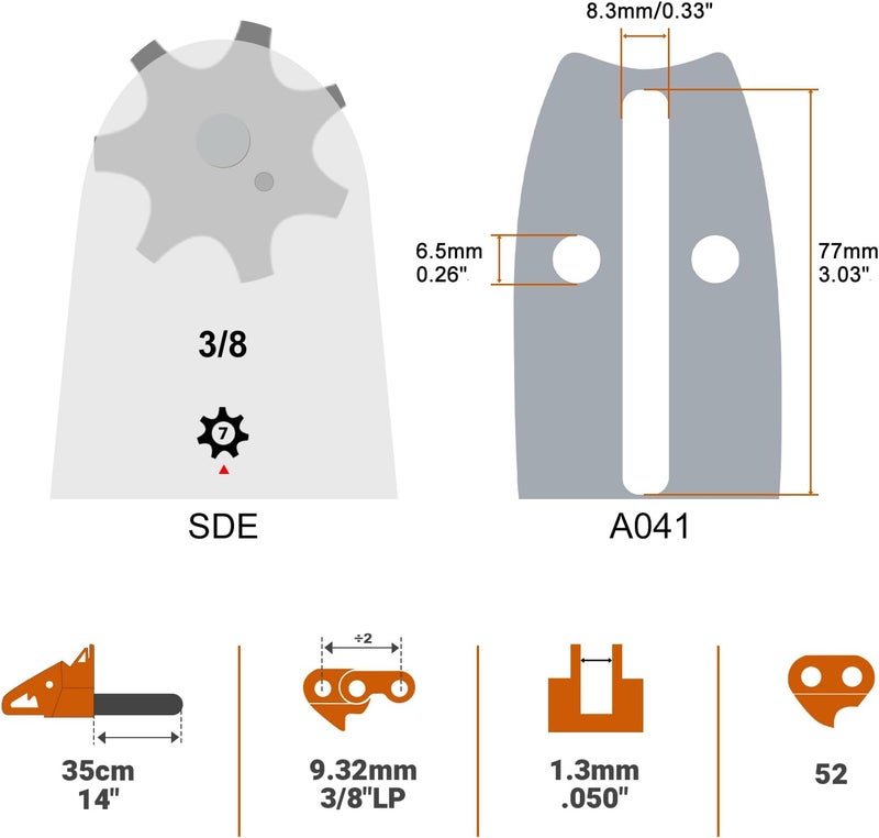 Savior 14 Inch Chainsaw Guide Bar and S52 Chain Combo, 3/8" LP Pitch, .050" Gauge, 52 Drive Links Fits Husqvarna 120 Echo CS-310 Ryobi RY3714 Replaces 140SDEA041 27856(3 Chains+ 1 Bar) - Image 2